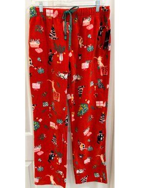 NWT Cuddl Duds Red Christmas Cat Fleece Pajama Pants M